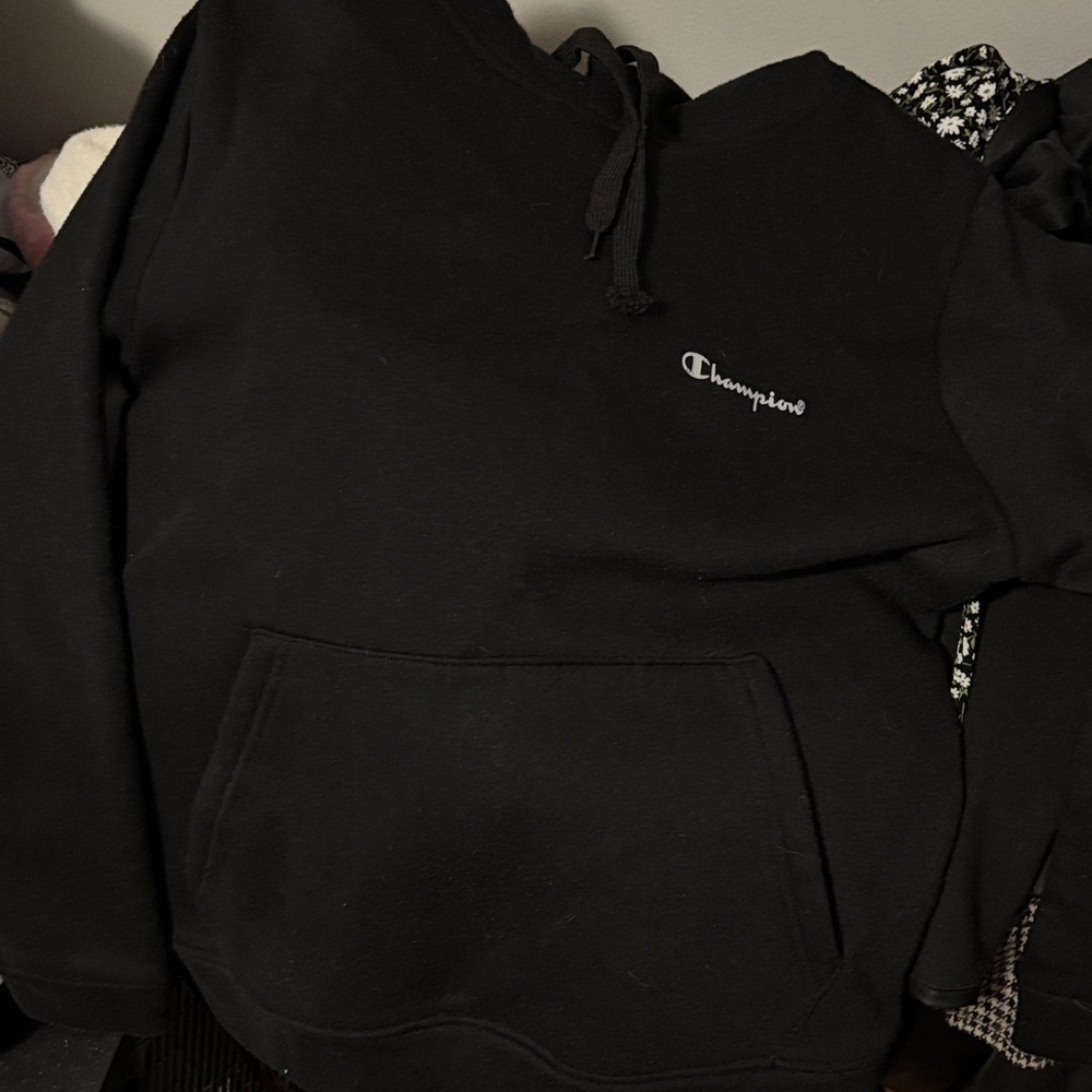 Champion Unisex Black Hooded Sweatshirt